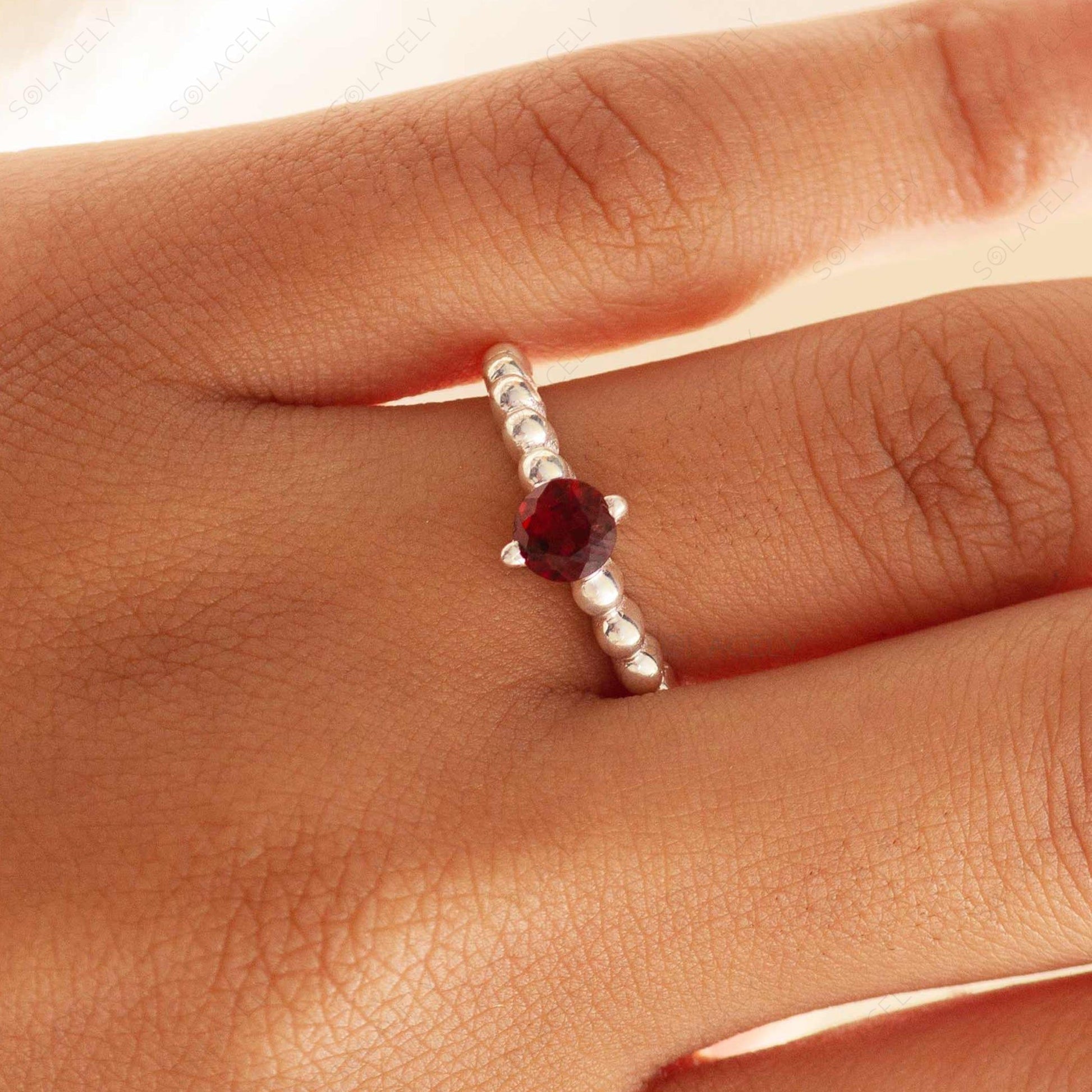 sterling silver ring faceted red garnet