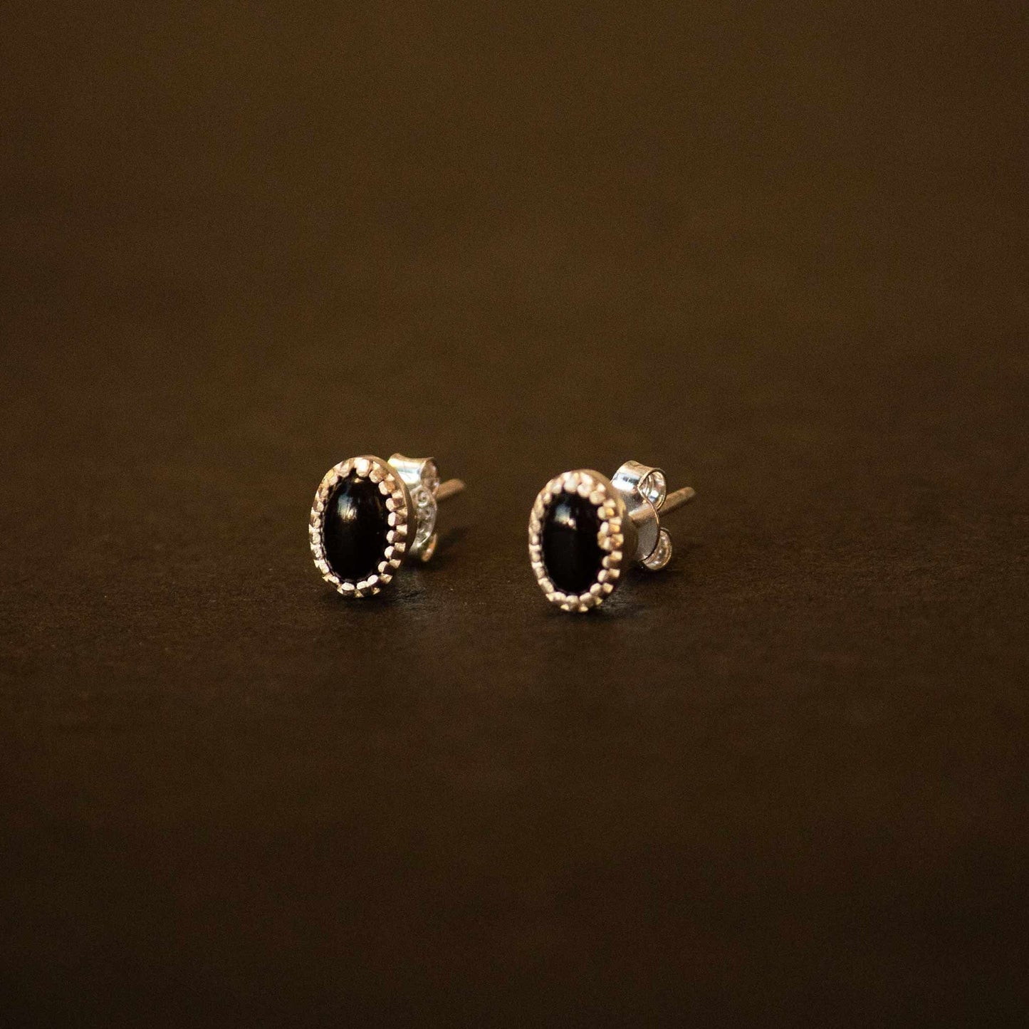 sterling silver stud earring with black onyx