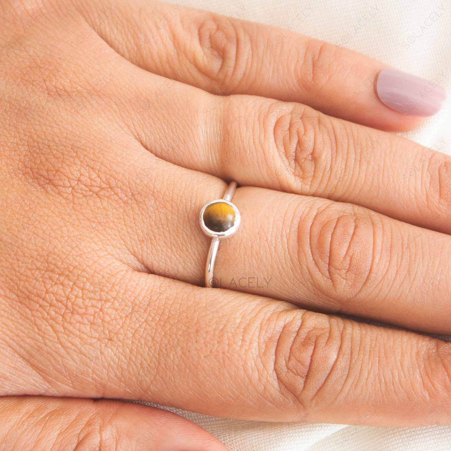 sterling silver tigers eye gem ring