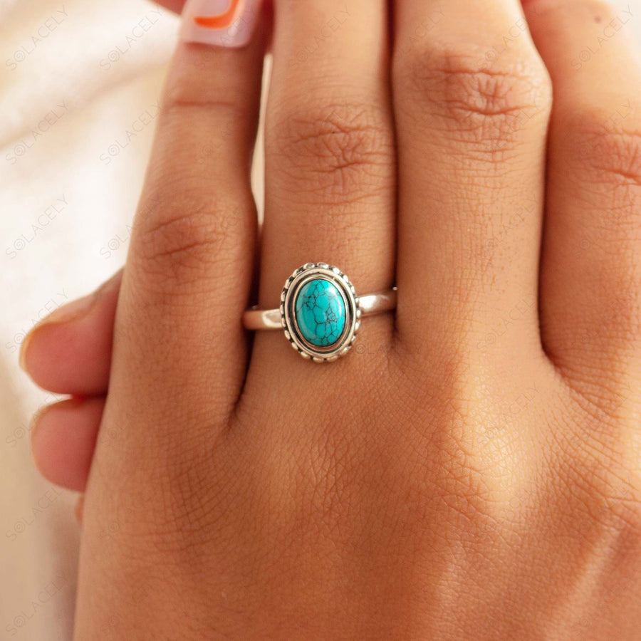 sterling silver turquoise oval gem ring