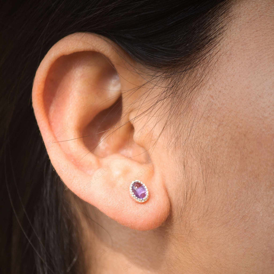 sterling stud earrings with amethyst