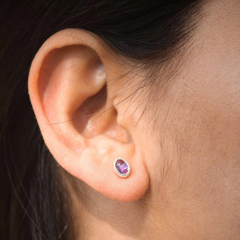 sterling stud earrings with amethyst