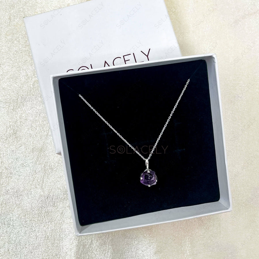 stunning raw amethyst gemstone necklace in sterling silver 