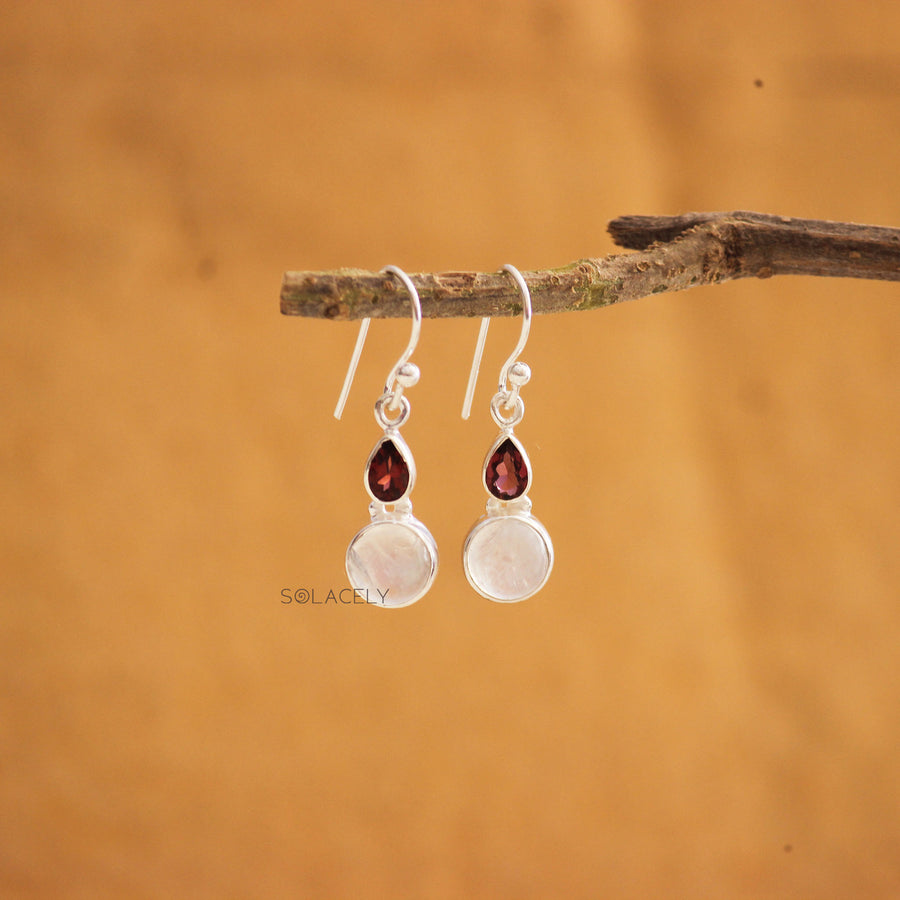 tear drop red garnet earrings