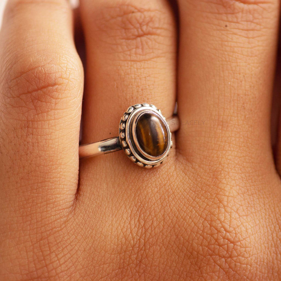 tigers eye sterling silver oval band