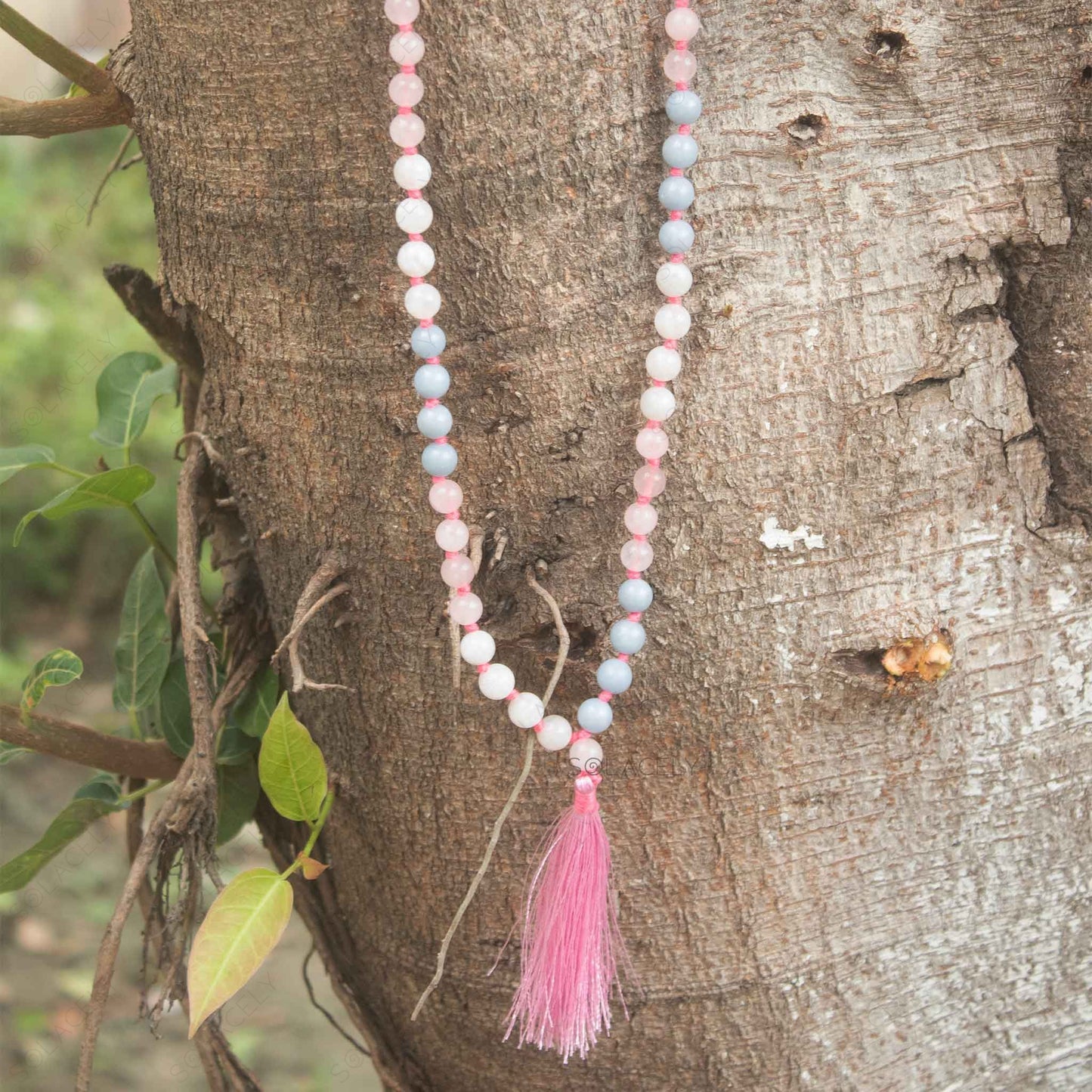 triple gemstone japmala angelite moonstone rose quartz