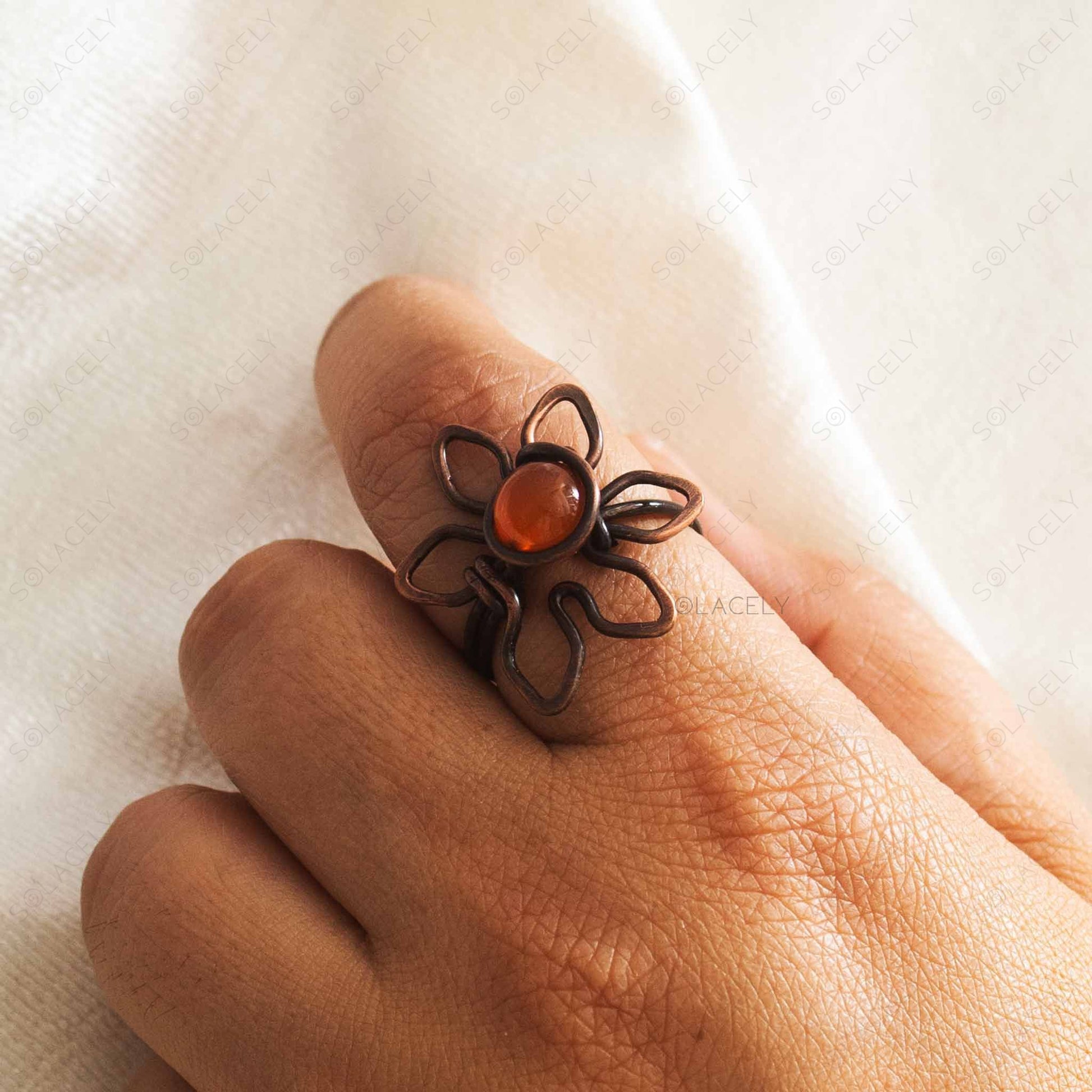 vintage carnelian flower wire ring