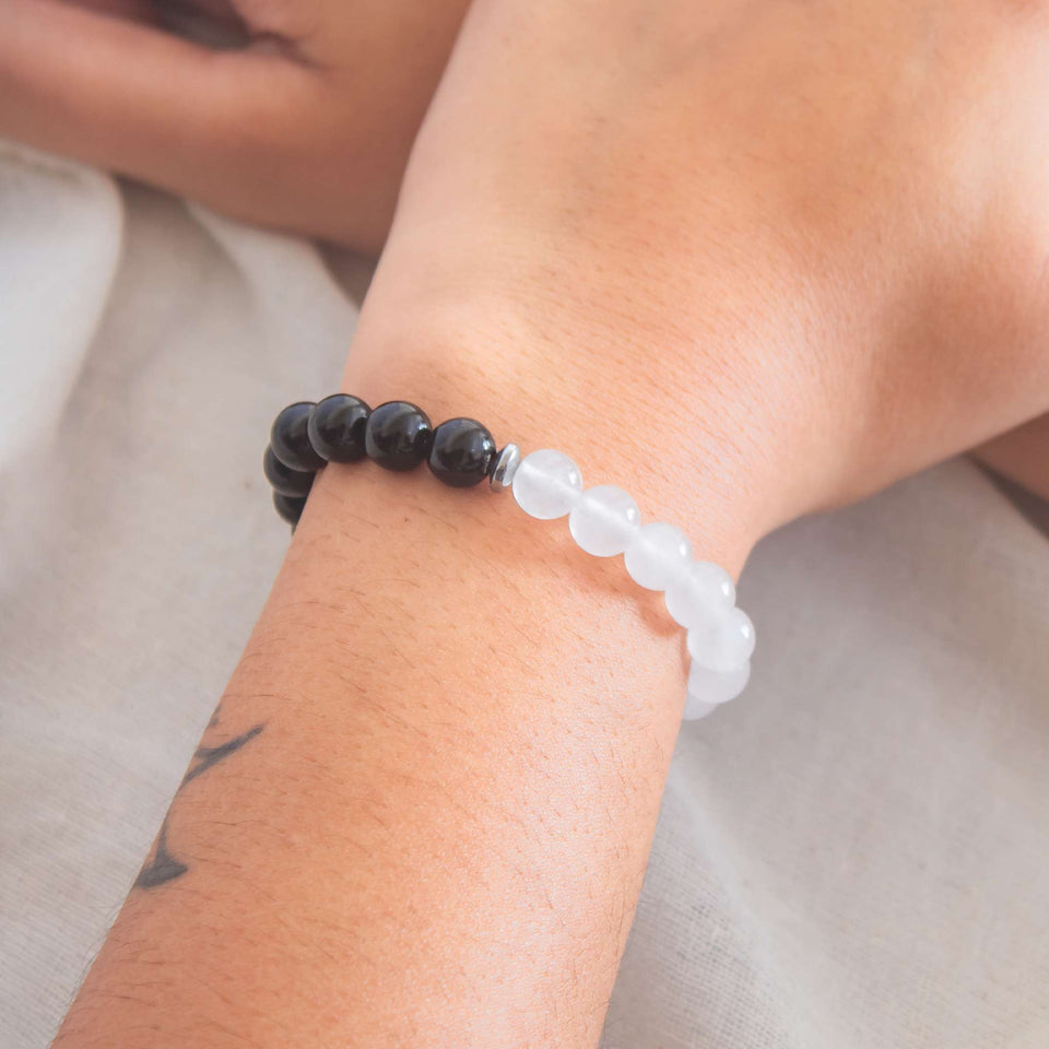 black obsidian and white quartz bracelet