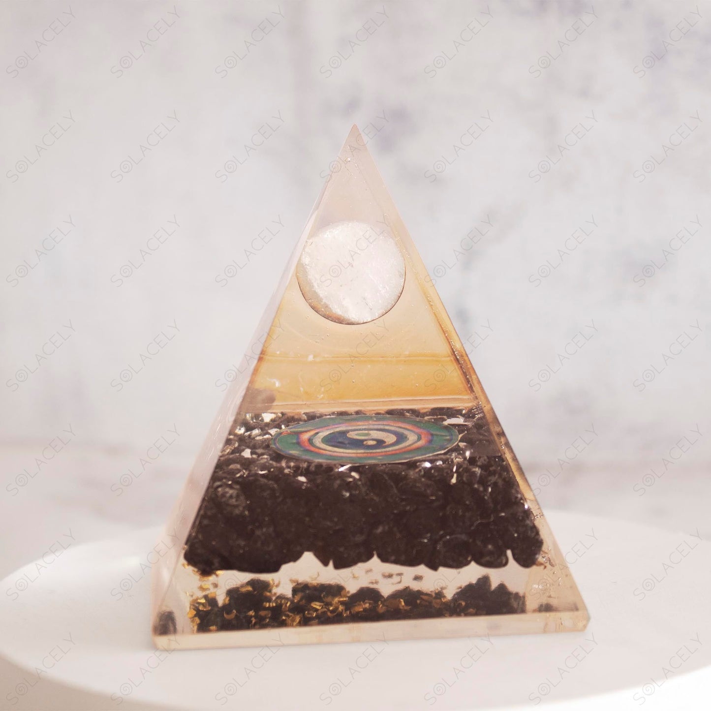 white quartz and black tourmaline pyramid