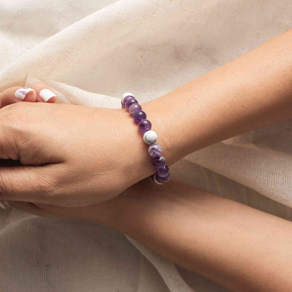 natural amethyst and howlite crystal bracelet