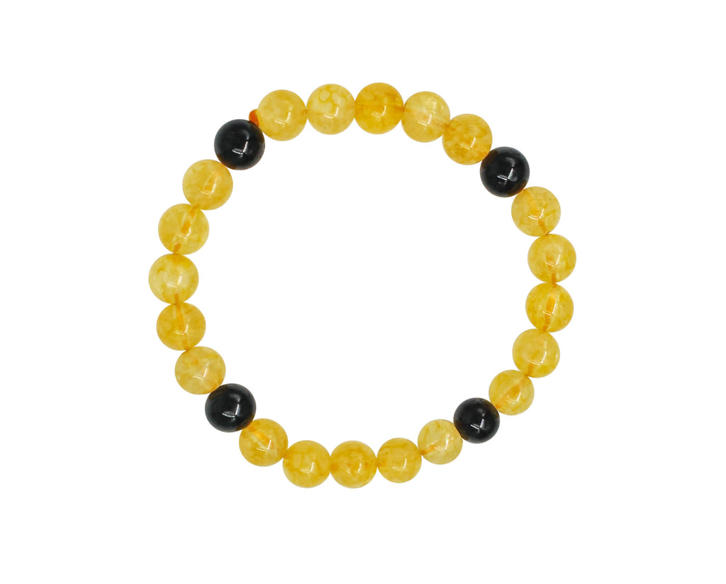 citrine with black tourmaline 8mm beads bracelet