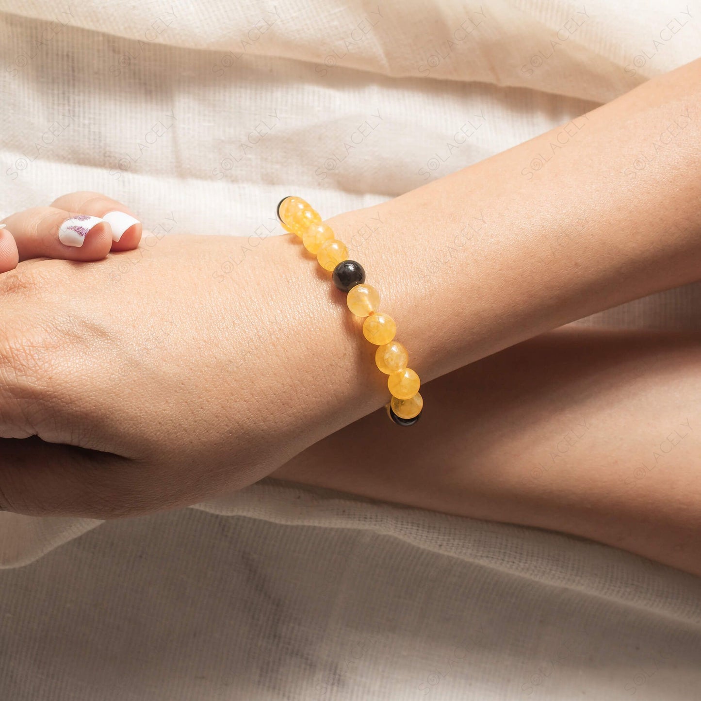 citrine and black tourmaline bracelet with 8mm brads