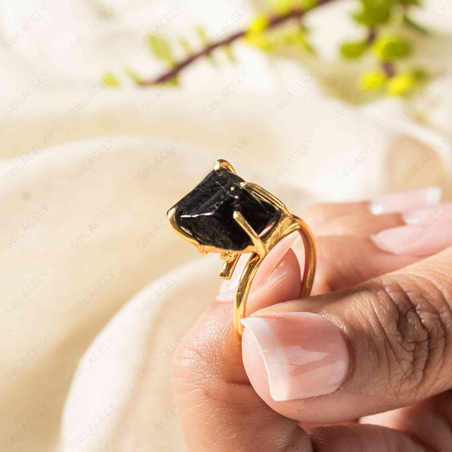 raw black tourmaline ring