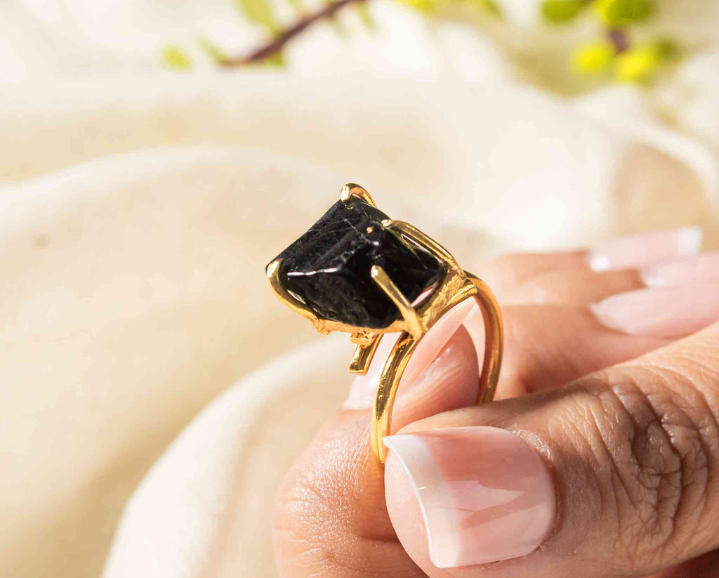 raw black tourmaline ring