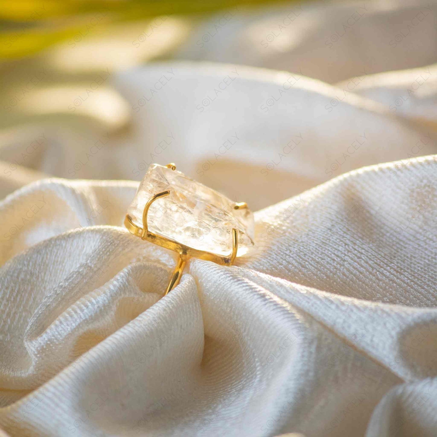 raw clear quartz ring