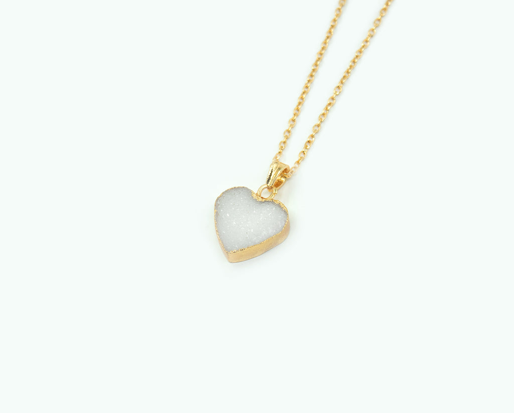 heart shaped white druzy pendant
