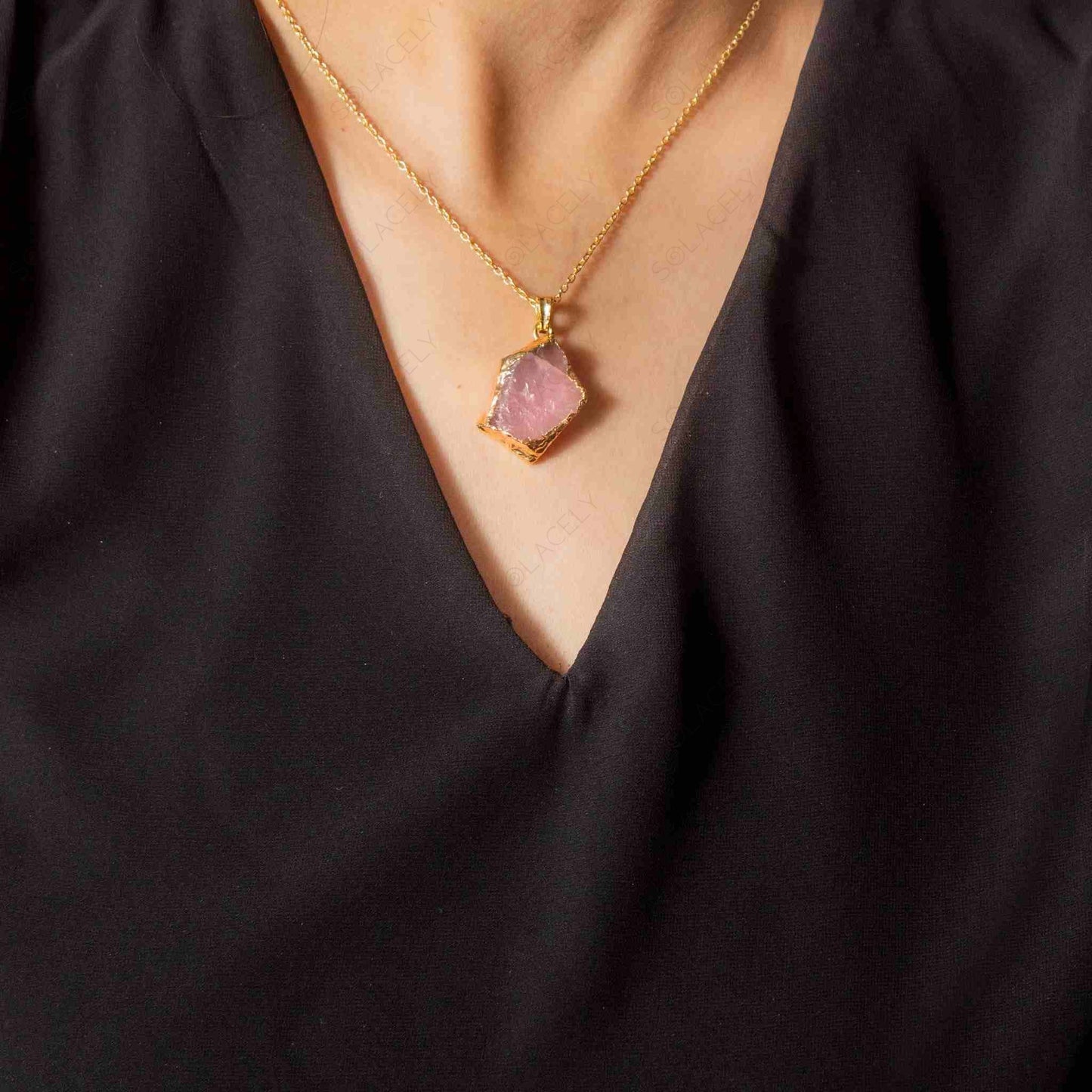 raw rose quartz pendant