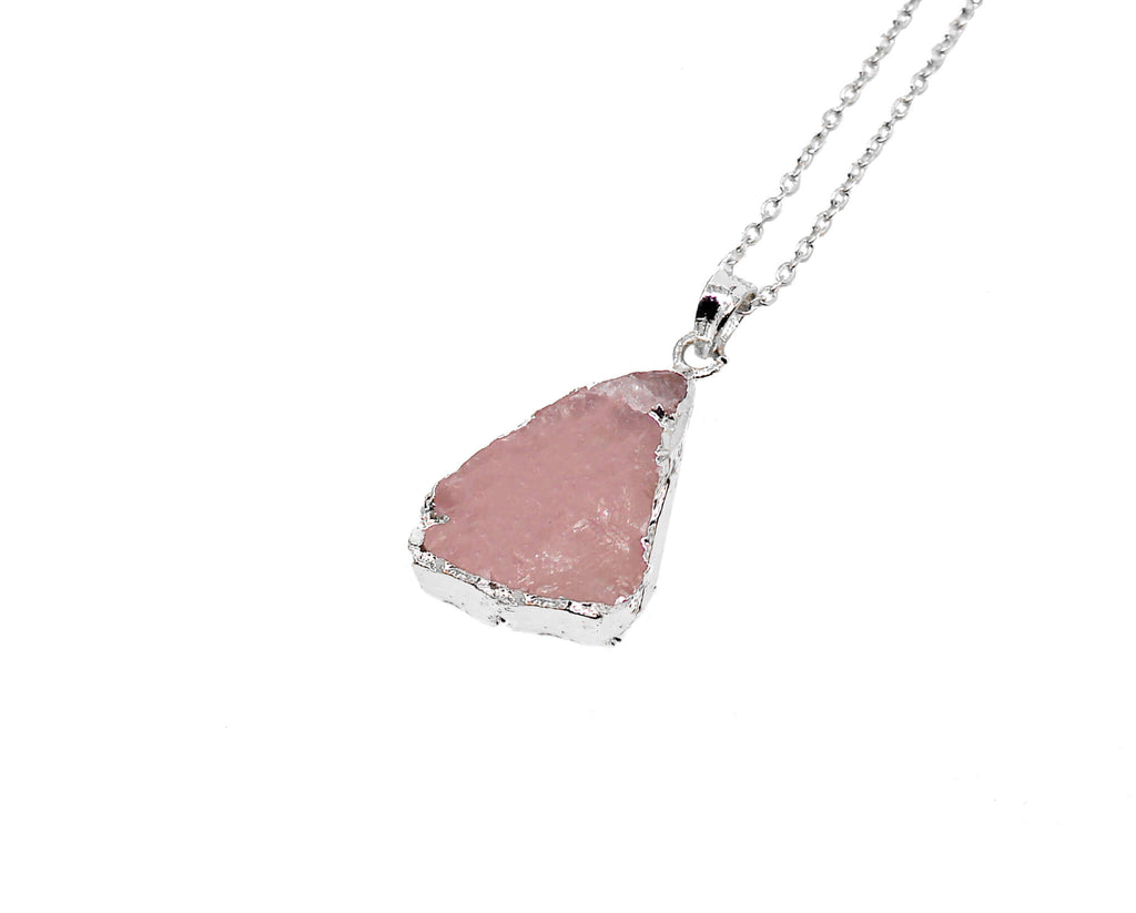 rose quartz pendant in silver